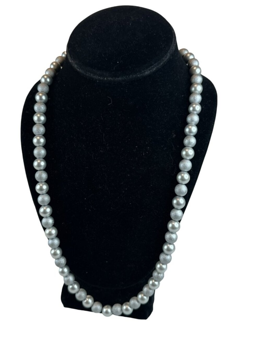 String Bead Necklace Fashion Jewelry Chunky Long 25" Silver Colored VTG Elegant